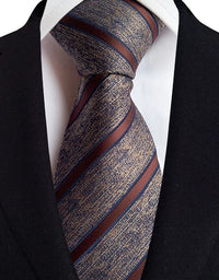 Luxury 8CM Mens Necktie Brown Orange Color Dot Stripes Ties For Man Groom Jacquard Woven Neck Tie For Business Wedding Party