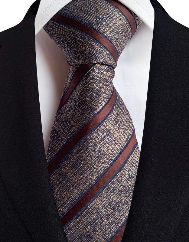 Luxury 8CM Mens Necktie Brown Orange Color Dot Stripes Ties For Man Groom Jacquard Woven Neck Tie For Business Wedding Party