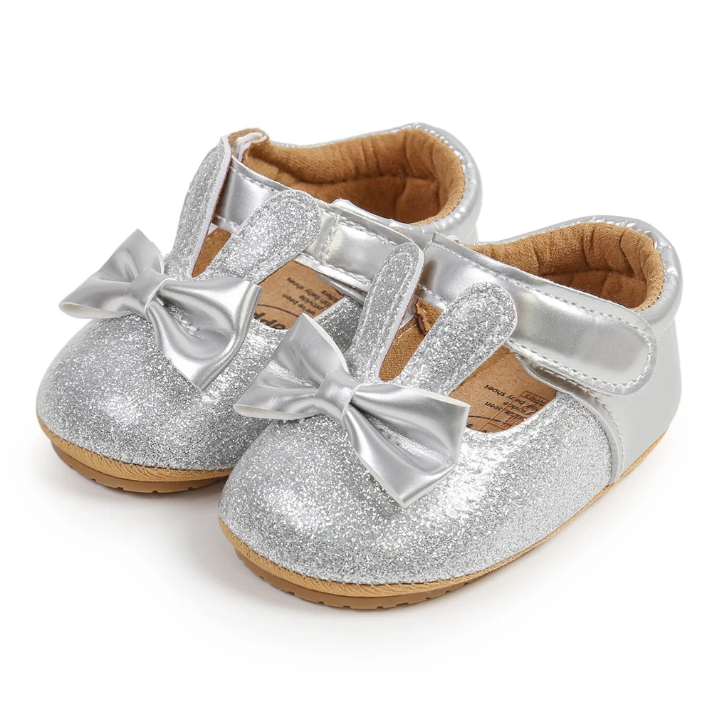 Easter fashionable and cute rabbit ear Mary Jane baby girl shoes, comfortable and lightweight non slip walking shoes, wedding pa