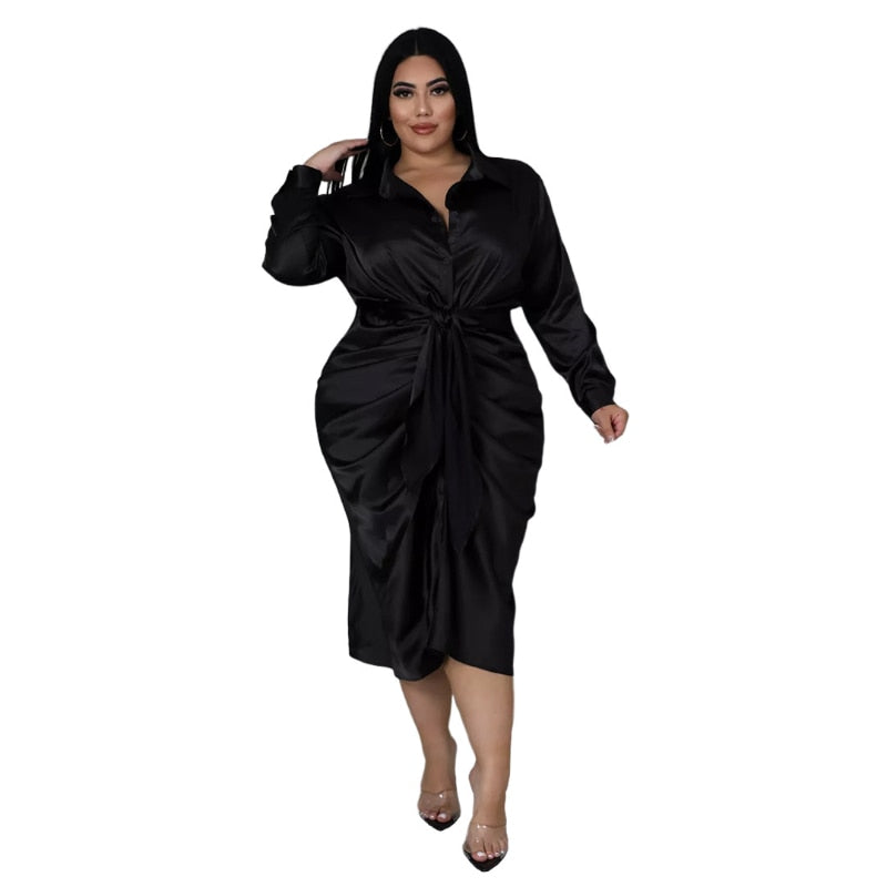 Elegant Satin Plus Size Women Shirt Dress Sexy Ruched Long Sleeve Lace Mega Mart Center Elegant Satin Plus Size Women Shirt Dress Sexy Ruched Long Sleeve Lace Mega Mart Center