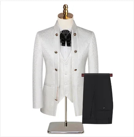 2025 New Wedding Host Performance Men's Suit Dress Three-piece Botanical Floral Pattern  Blazer  for Men with Pants and Vest