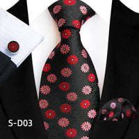 Flower Dot Ties For Men Luxury 8cm Wide Floral Wed Necktie Pocket Square Cufflinks Set Fashion For Men Party Wedding Gift