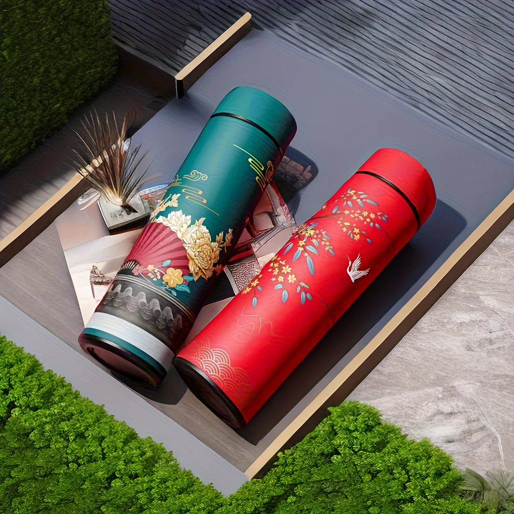 1pc Retro intelligence 304 Stainless Steel Insulated Cup, Chinese Style Trend, Creative Water Cup, Kitchen Supplies
