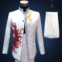 New Black Wedding Groom Tuxedos Suit Men Fashion Paillette Embroidered Male Singer Performance Party Prom Blazer Suit 4 Pcs