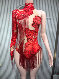 Gold Silver Sequins Tassel Elastic Bodysuit Sex)Pole Latin Dance Stage Wear Nightclub  DJSinger Dancer Performance Costume  Q025