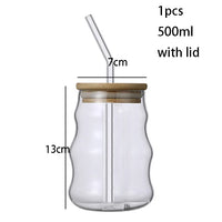 1/2pcs 500ml Glass Tumblers Cups With Straw Mason Jar Clear Juice Coffee Milk Cup With Bamboo Lids Drinkware Stripe Beer Mug