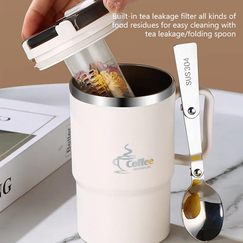 550ml Insulated Coffee Mug 304 Stainless Steel Tea Coffee Cup with Lid Spoon Tea Strainer Portable Bottle Cup For Office Travel