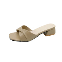 Women's Slippers Summer New Thick Heel Slipper Luxury Casual Leather Slippers for Women Square Toe Open Toe Slides Muller Slides