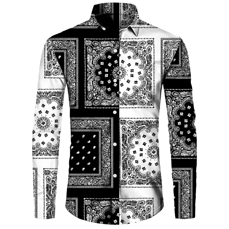 Men's Long Sleeved Button Up Shirt Autumn Comfortable Lapel Shirt Retro Ethnic Style Mens Long Sleeved Trend Street Men Clothing