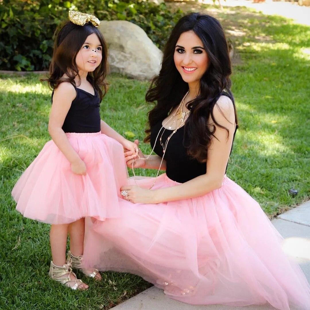 Mom and Daughter Dress Pink Patchwork Mesh Princess Dress Mother and d –  Mega Mart Center