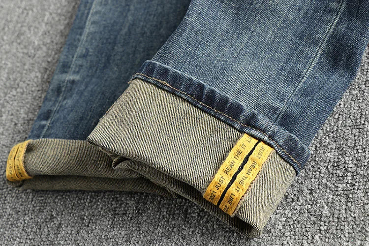 Embroidered Retro Jeans Men's High-End Quality Men's Clothing Slim-Fitting Small Straight Fashionable All-Match Youth Trousers