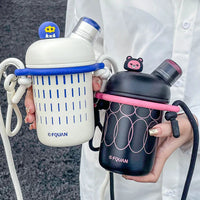 Cartoon Cute Stainless Steel Insulation Water Bottle Outdoor Double Drink Thermos Cup Portable Children Vacuum Straw Thermal Cup