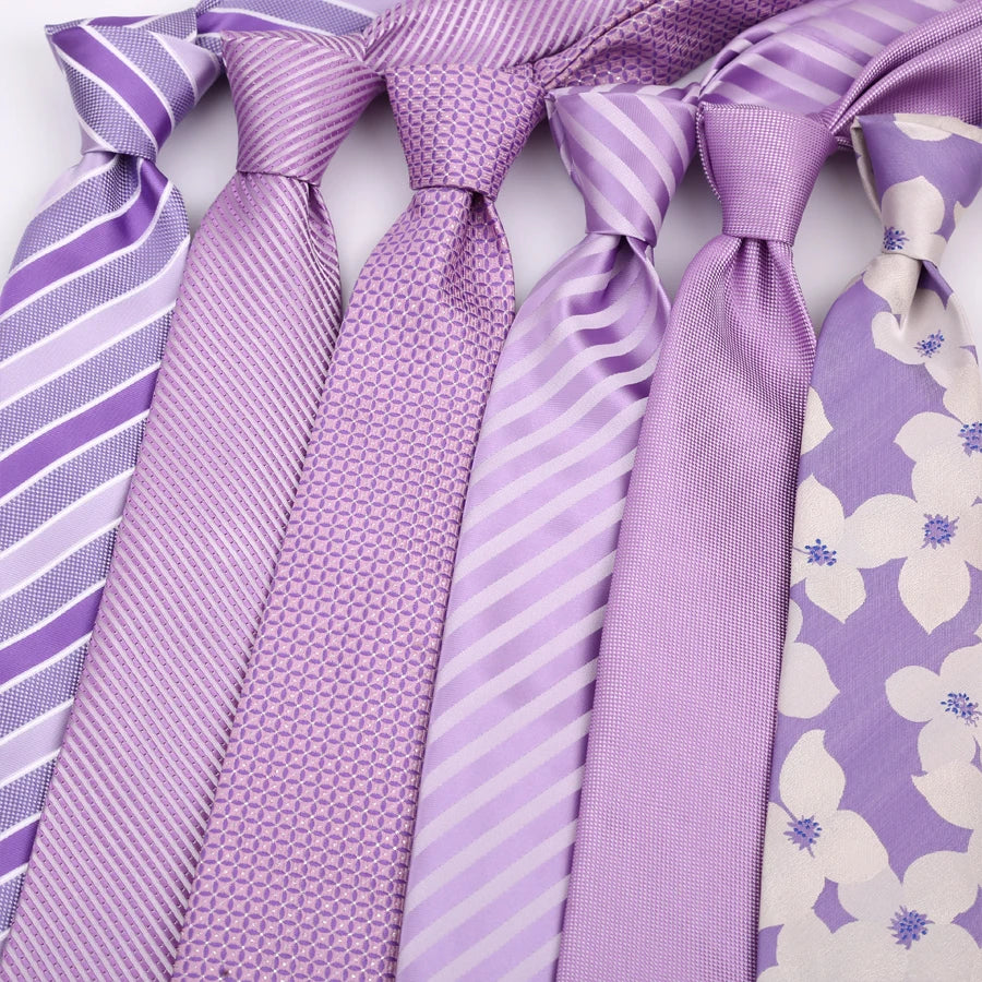 Luxury 8CM Mens Necktie Purple Color Stripes Floral Plaid Solid Dot Ties For Man Groom Neck Tie For Business Wedding Party