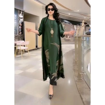 Silk Dress Two-Piece Women's Elegant Floral Plus Size Dress Casual Beach Vintage Long Dress mother dress 2022 Summer New Fashion