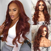 Colored Reddish Brown Lace Front Wig Brunette Auburn Copper Body Wave Synthetic Lace Wigs For Women Pre Plucked with Baby Hair