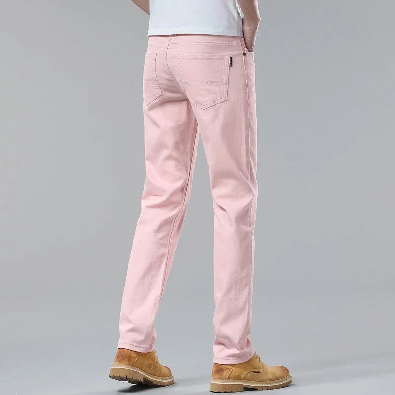 New High Quality Men's Trend Yellow Red White Jeans 2024 Spring Autumn Male High Waist Casual Pants Classic Brand Denim Trousers