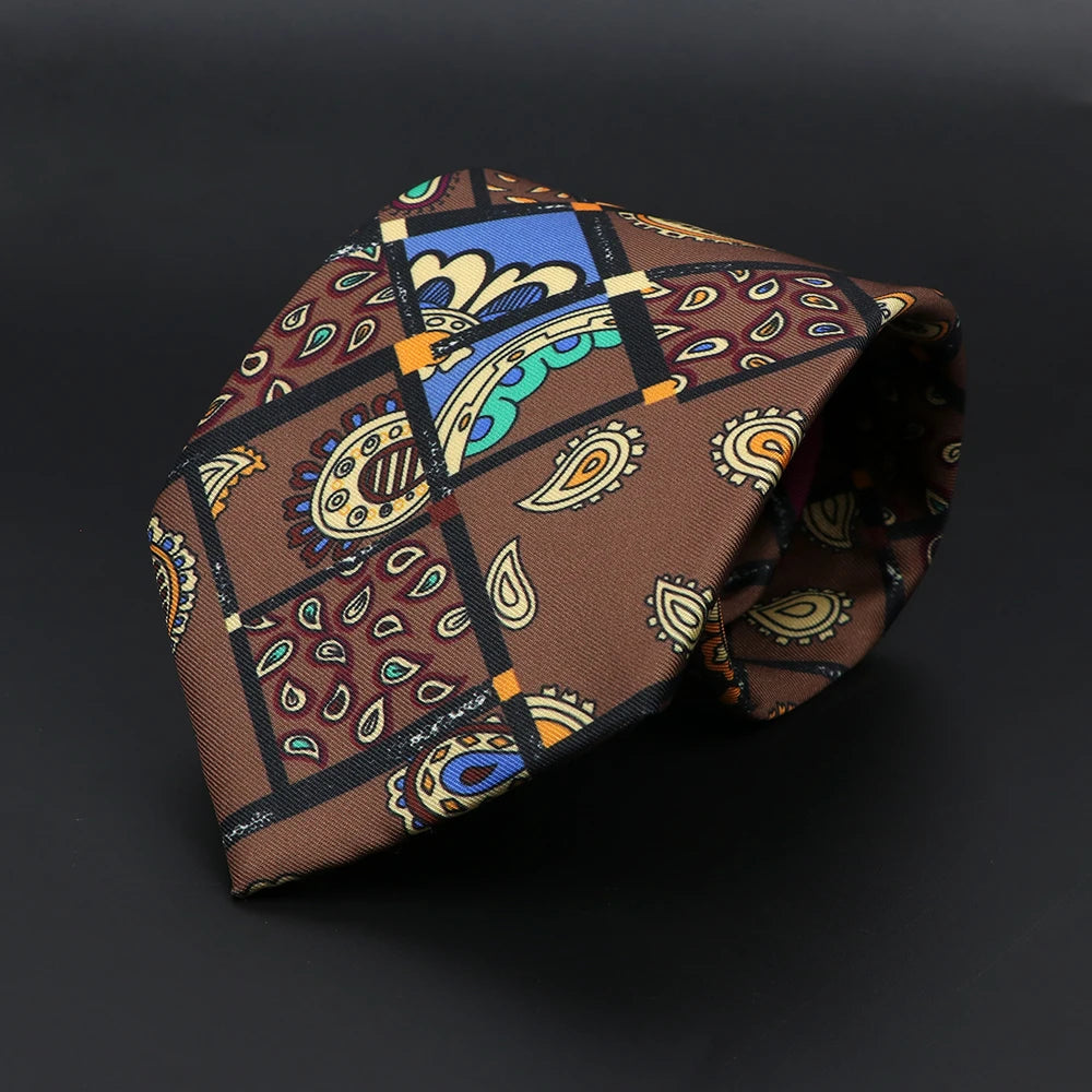Vintage Men's Tie Geometry Paisley Khaki Blue Necktie Soft Chic Bohemian Print 9cm Ties For Men Wedding Business Daily Accessory