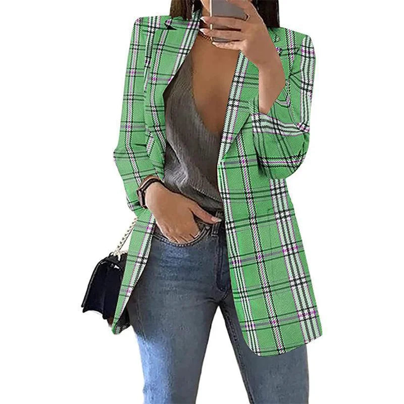 2023 Autumn/Winter Fashion Women's Cardigan Collar Plaid Slim Fit Suit Coat