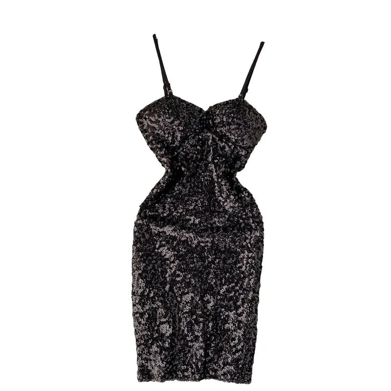 Women Sequined Strap Dress Summer Sexy Elegant Backless Party Dress KoreanPencil Dress Night Club Style