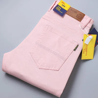 New High Quality Men's Trend Yellow Red White Jeans 2024 Spring Autumn Male High Waist Casual Pants Classic Brand Denim Trousers