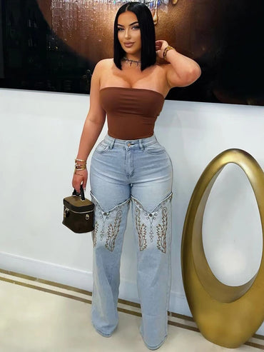 2025 Summer Fashion Woman Vintage Embroidery Denim Trousers Casual High Waist Straight Leg Jeans Women Street Clothes Jean Pants