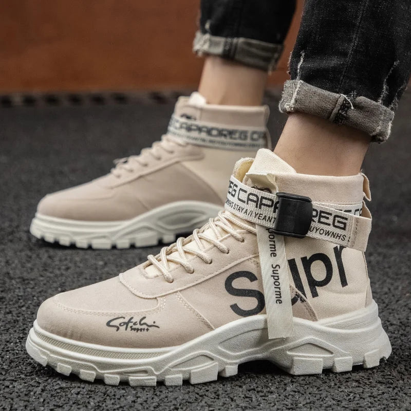 High Top Outdoor Boots Spring and Autumn New Cloth Ventilated Men's Work Shoes Korean Fashion Men's Shoes Fashion Short Boots