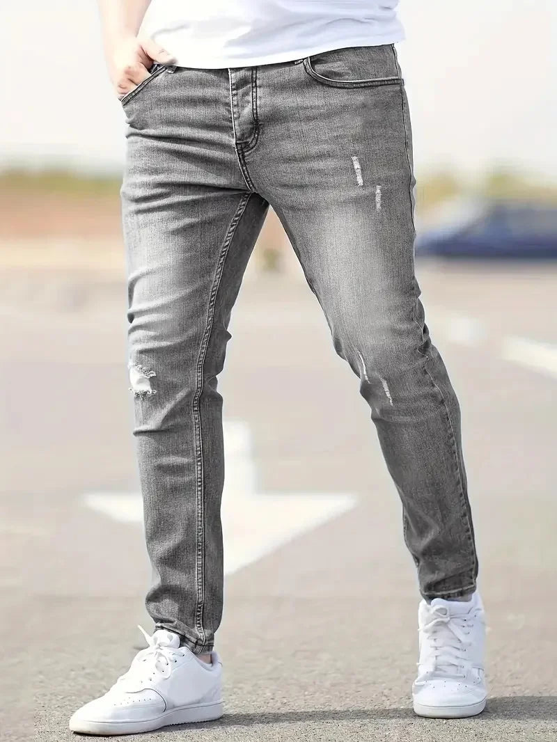 Mens Stretch Retro Pants Casual Skinny Jeans Male Slim Fit Denim Trousers Soild Jeans Fashion Pencil Straight Pants Man Clothes