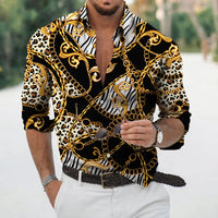 New Luxury Style Print Men's Turn-down Collar Button Shirt Casual Long Sleeve Shirt Fashion Streetwear Trend Tops Comfortable