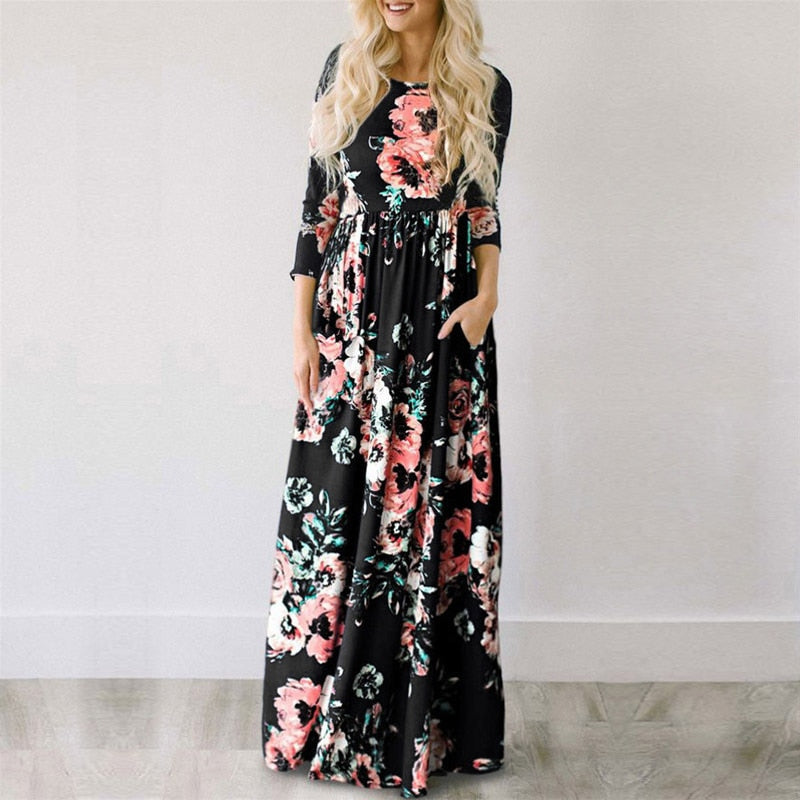 Summer Maxi Dress Women 2022 Pink Floral Print Boho Beach Dress Ladies Evening Party Long Dress Sundress Vestidos de festa 3XL