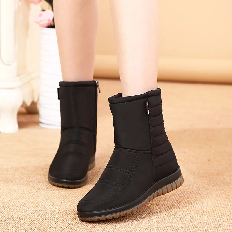 Winter Shoes Women Waterproof Snow Boots Warm Plush Ladies Ankle Booties Flat Non-slip Black Blue Red Big Size 42