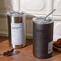 360/600ml Stainless Steel Coffee Cup Double Vacuum Insulated Cup Portable Ice American Keep Cold Coffee Mug with Lid + Straw