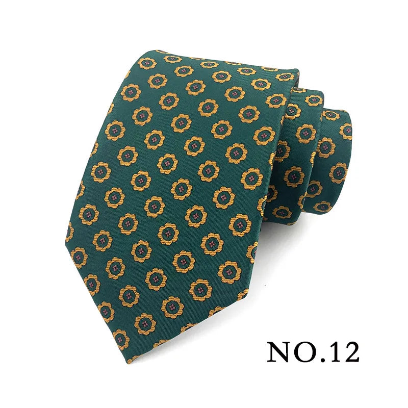 Fashion 8CM Mens Necktie Polka Dot Stripes Paisley Ties For Man Jacquard Woven Ascot Green Color Business Party Accessories