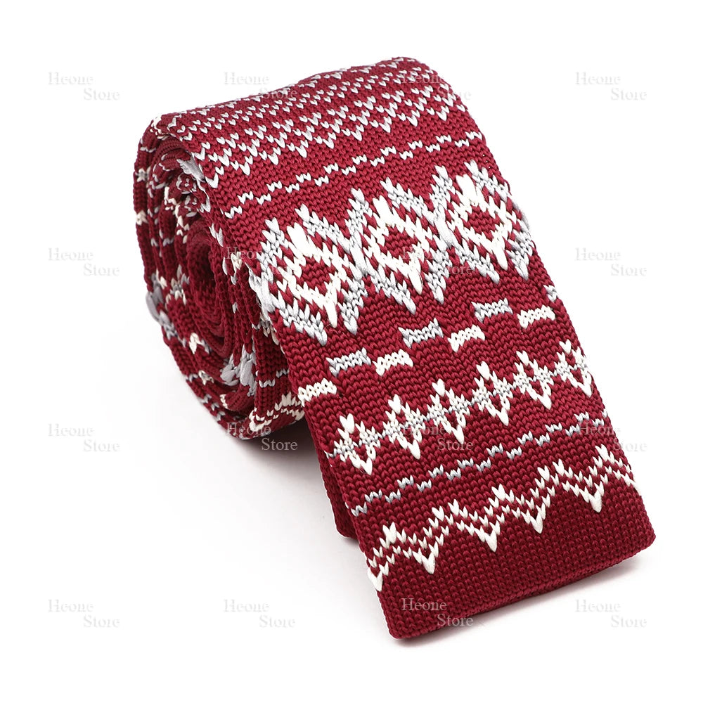 Novelty Chic Knitted Ties For Men Women Red Green Grey Woven Necktie Plaid Geometric Pattern Skinny Slim Narrow Winter Cravat