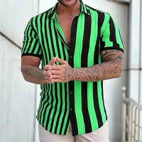 New Men's Shirts Fashion Stripes Print Short-sleeved Tees Summer Tops Men Turn-down Collar Button Casual T-shirt Clothing