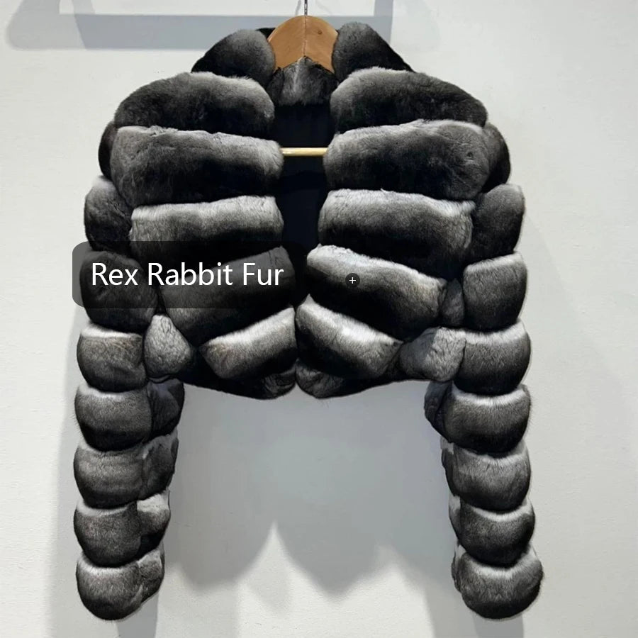 Natural Rex Rabbit Fur Jacket Real Fur Coat Chinchilla Fur Winter Jackets Women