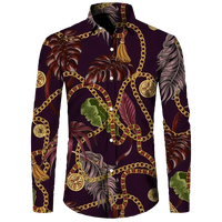 Fashion Luxury Golden Flower Print Men's Shirts Baroque Style Short/Long Sleeve Lapel Button Up Tops Social Hawai Party Cardigan