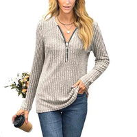 Women's Chest Zipper Pleated Long Sleeve T-Shirt Top Commute Style Iron-Free Processing Pure Color Other 100% Fabric