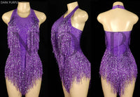 Sparkly Rhinestones Fringes Leotard Women Nightclub Party Outfit Dance Costume One-piece Stage Wear Sexy Performance Bodysuit