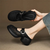 New Summer Slippers Cover Toe Slippers for Women Fashion Hollow Out Round Toe High Heels Ladies Shoes Chunky Heels Slippers