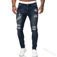 2023 White Embroidery Skinny Ripped Jeans Men Cotton Stretchy Slim Fit Hip Hop Denim Pants Casual Jeans for Men Jogging Trousers