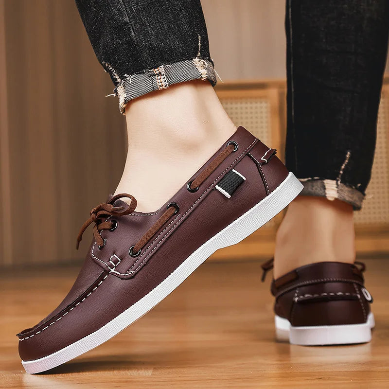 Retro Brown Leather Casual Shoes Man Flats Large Size 40-48 Designer Men's Shoes Comfortable Slip-On Social Shoe Male Moccasins