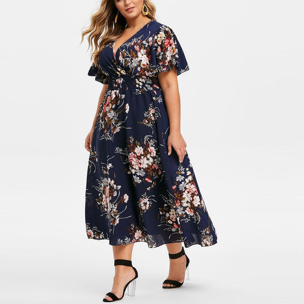 Fashion Plus Size 3XL 4XL 5XL Women Dress Floral Chiffon Flower Dress Bohemian Beach Summer Dresses Urban Gypsy Ropa Vestidos