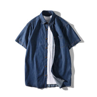 Mens Shirts Summer Men's Fashion Business Trend Cotton Denim Short-sleeved Shirt with All Cotton Solid Color Casual Thin Shirt