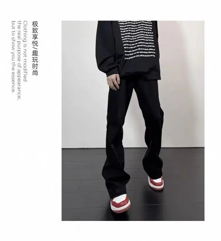 Black Jeans Men Casual Simple All-match Flare Sleeve Handsome Streetwear Daily Fashion Stretchy American Style Pantalon Homme