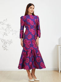 Elegant Brocade Women Maxi Mermaid Dress Long Vintage Flowers Slim Clothing Stand Collar Party Dresses Robe Femme Vestido