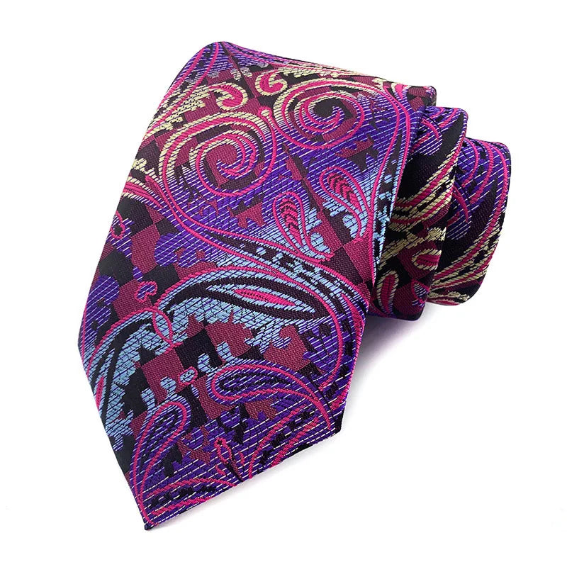 Luxury 8CM Mens Necktie Purple Color Stripes Floral Plaid Solid Dot Ties For Man Groom Neck Tie For Business Wedding Party