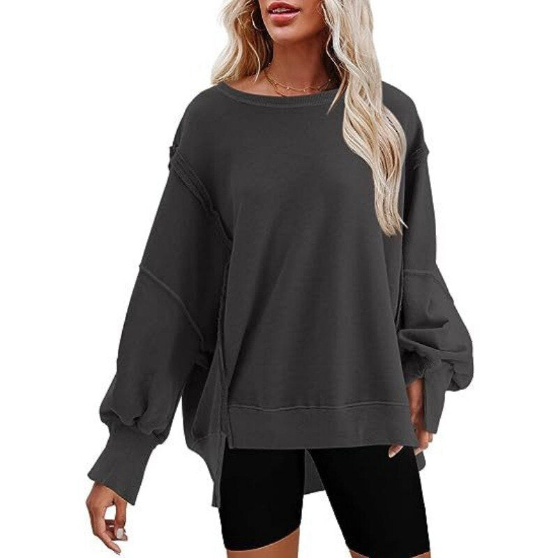 Women Classical Oversized Hoodie Loose Long Sleeve Side Split Leisure Pullove Sweatshirts Tops Autumn New Chic Sweatshirt Hoodie