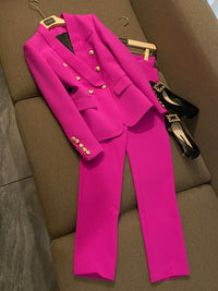 Pink Black Pant Suits Two Pcs Sets Women&#39;s Pantsuit Apricot Business Double-breasted Buttons Nine Blazer Pants Formal Suits 2021