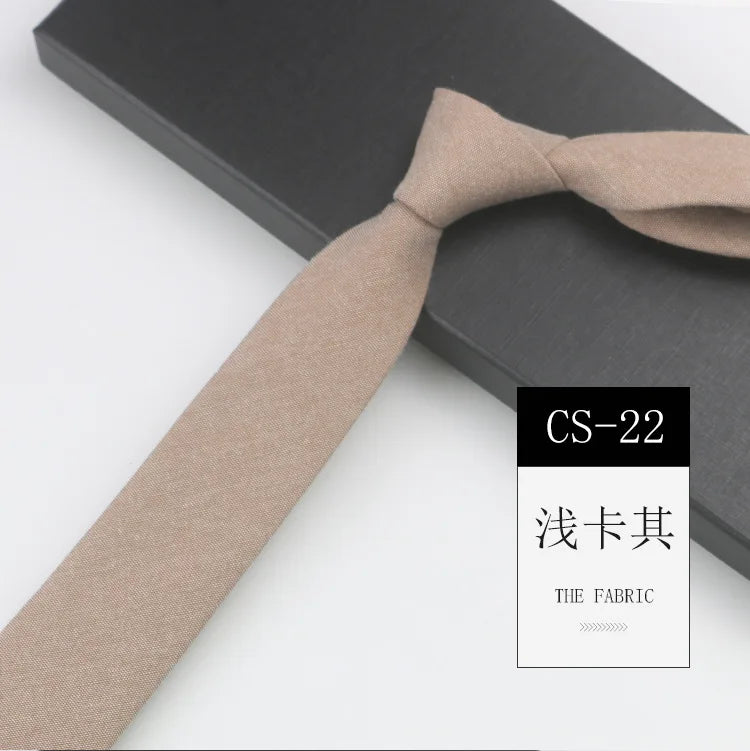 Classic 6cm Solid Navy Brown Neckties For Men Narrow Soft Cotton Neck Ties Casual White Tie Club Party Shirt Accessories Cravat