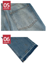 MIJKO Washed Frayed Vintage Jeans Pants Mens Straight Retro Casual Denim Trousers Cargos FJ069
